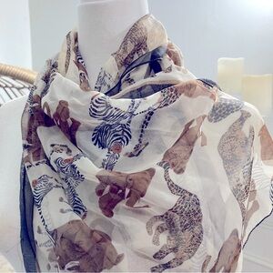 Sheer Safari Animal Print Scarf Lightweight Jungle Zebra Elephant Wrap